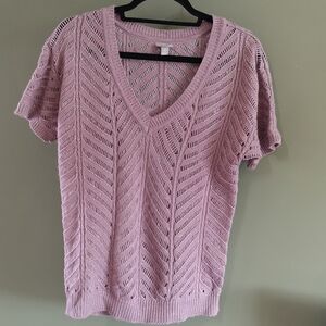 Vanity Metallic Mauve Fashion Herringbone Pattern Sweater Size S